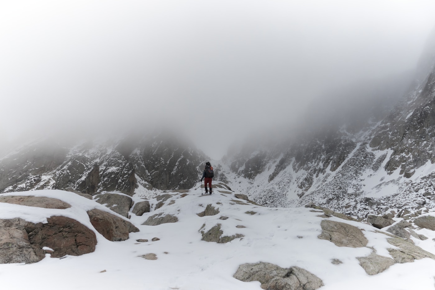 Mountaineer looking towards the Mont Blanc massif before a route
